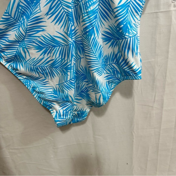 As Rose Rich Womens Knotted V-Neck One Piece Swimsuit in Blue Tropical Leaves M - Picture 3 of 5